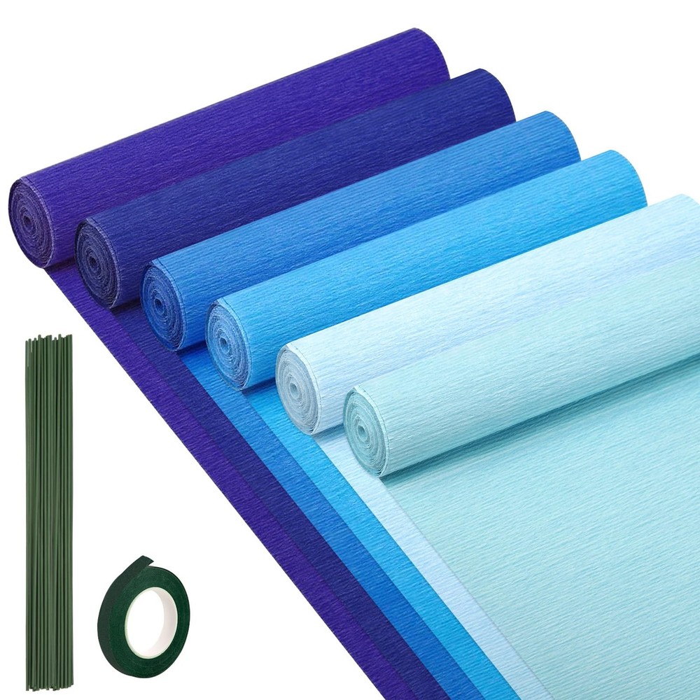 6 Rolls Crepe Paper Streamers, 10 Inch x 8 Feet Flower Making Kits with Floral T
