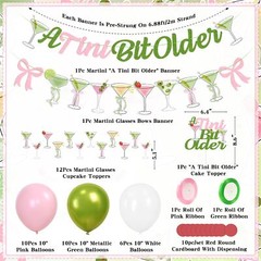 Martini Bow Birthday Party Decorations, Green Pink Glitter A Tini Bit Older