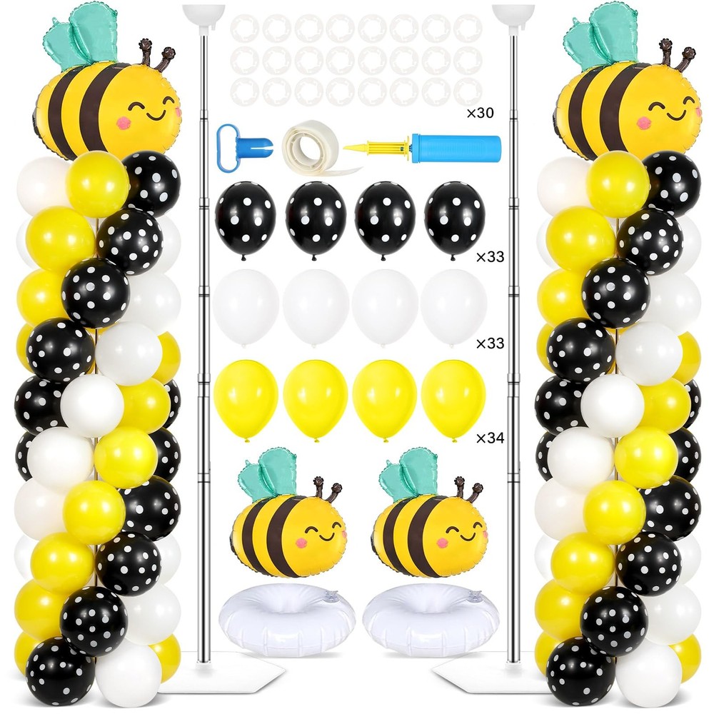 2 Sets Bee Birthday Party Balloon Column Stand Kit With 102 Bumble Bee Foil 5…