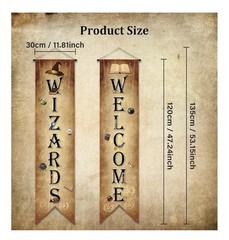 Wizard Banner Door Sign 2 Sets 47.2 x 11.8 Inch Decorations Harry Potter