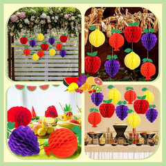 12 Pcs Sukkot Fruit Hanging Decorations Honeycomb Hanging Tissue Paper Ball Stra