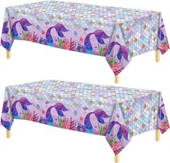2 Pieces Mermaid Party Tablecloth Plastic Mermaid Party Supplies Disposable