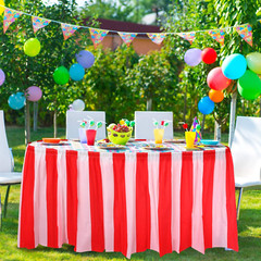 2 Pieces Red and White Striped Table Skirt Carnival Theme Table Skirts for Ci…