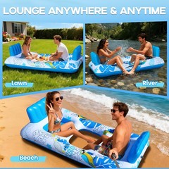 FluSing 2 Person Inflatable Pool Float Adult,87” x 44” Extra Large Inflatable…