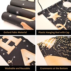 Happy New Year Door Banner – Xtra Large 72×12 Inch Black Gold – NYE Decorations
