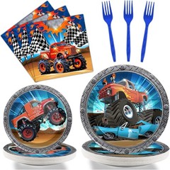Complete 96PCS Truck Party Decorations – Plates, Napkins, Forks for 24 Kids