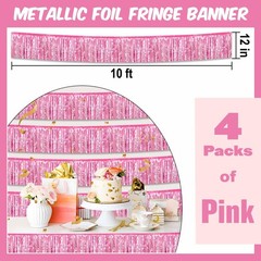4 Pack 10 Ft Pink Foil Fringe Garland Metallic Streamers Tinsel Banner Wall H…