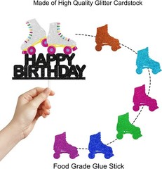 7Pcs Roller Skate Disco Cake Toppers Sets Roller Skate Vintage Happy Birthday