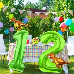 Dinosaur Number 2 Ballloon, 40 Inch Green Number 2 Balloon, Mini Dino Foil Ba…