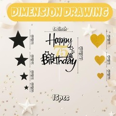 Happy 75th Birthday Party Cake TopperBlack Gold Glitter Party Cupcake Toppers…