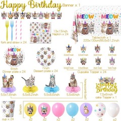 Happy Birthday Cats and Kittens Disposable Tableware Set and Decorations