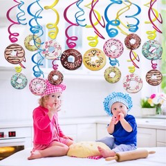 30Ct Donut Hanging Swirl Decorations Cute Party Decor Foil Ceiling Streamers