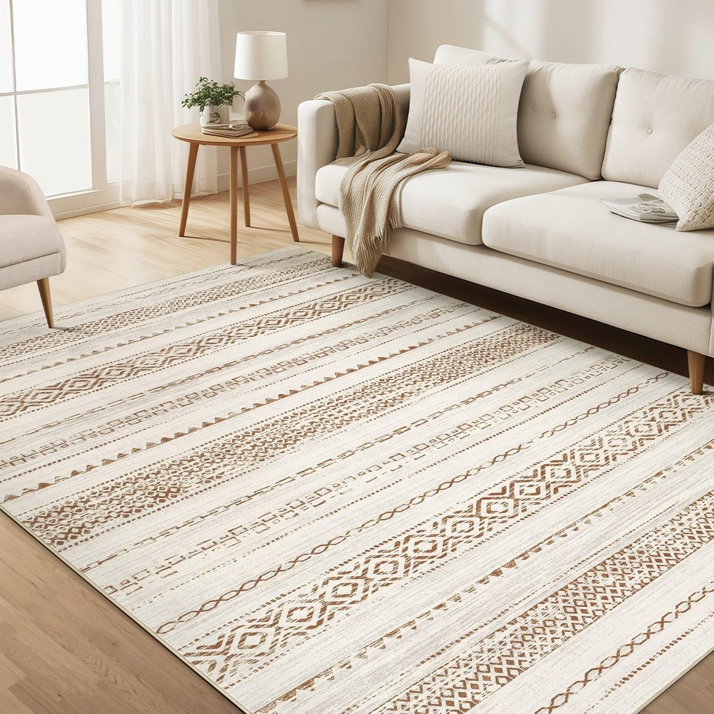 kakania 6×9 Washable Area Rug: Non Slip Soft Thin Carpet, Boho Geometric Mode…