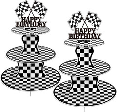 2 Pack Race Car Cupcake Stands Birthday Party Supplies, Two Fast Cars Decoration