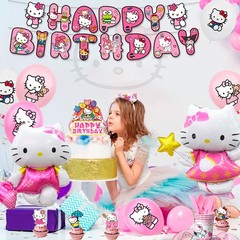 124 Pcs Hello Kitty Party Decorations Tableware Set Balloons Banners Plates