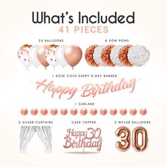 EpiqueOne 41-Piece Rose Gold 30th Birthday Party Decorations for Women