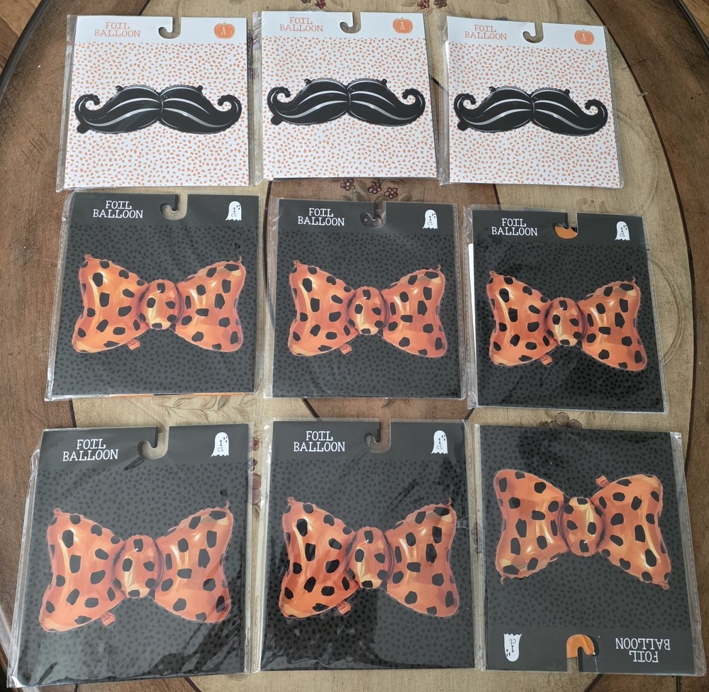 9pc Large Size Foil Balloons Party Supplies MUSTACHE & BOW