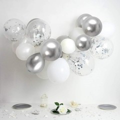 50 Pack White Silver Confetti Balloons 12 Inch Metallic Party Decor Ribbon