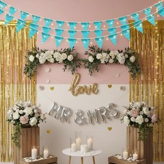3P LightBlue Party Decorations – Metallic Fabric Triangle Pennant Banner Flag…