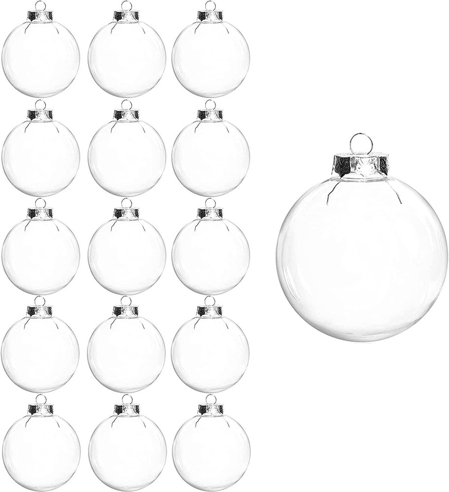 16 Pcs Clear Plastic Fillable Christmas Baubles Ornament, 2.36Inch