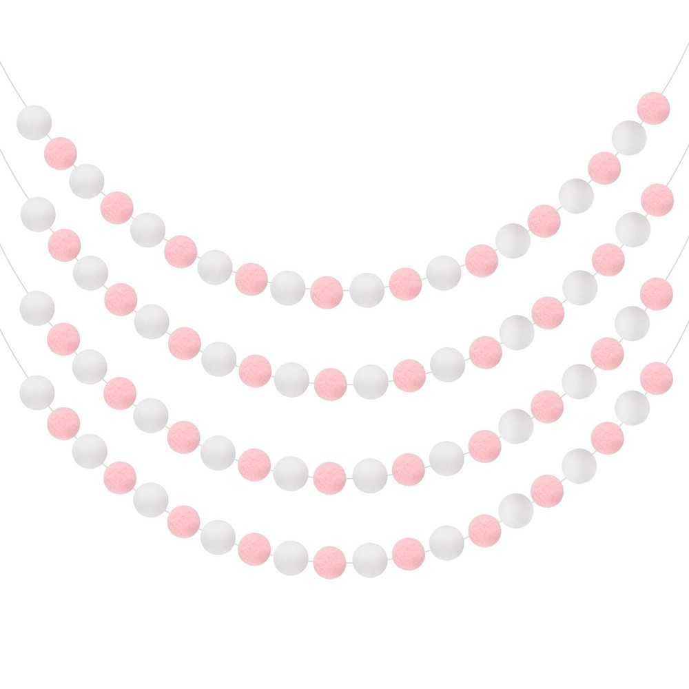 4pcs Pom Pom Garland 6.6 ft 30 Balls for Crafts Decor(Pink, White)