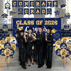 2026 Graduation Decorations – Navy Blue and Gold Graduation Decorations Set Cong