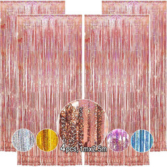 4 Pack Blue Fringe Backdrop 12.8X8.2 Feet Sparkle Metallic Tinsel Foil Fringe Cu