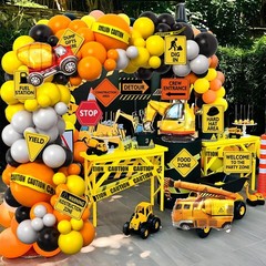151Pcs Construction Party Supplies – Birthday Decorations, Balloon Arch, Caution