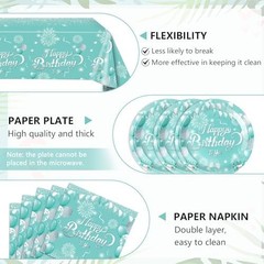 41Pcs Teal Birthday Decorations for Women Girls,Teal Silver Tableware Set Party