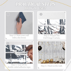 3 Pack Foil Fringe Backdrop – Silver Shiny Tinsel Curtains for Party Decoration/