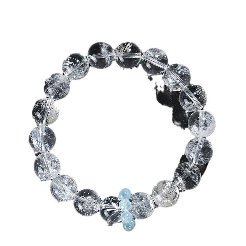 Natural White Asai Aquamarine Bead Bracelet Snowflake Design Women Fashion