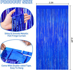 Blue Tinsel Backdrop Foil Fringe Curtains – 2 Packs Door Streamers Backdrop for