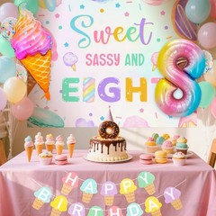 Sweet Sassy and Eight 8th Decorations for Girls 8 Year Old Party Decor Ice Cr…