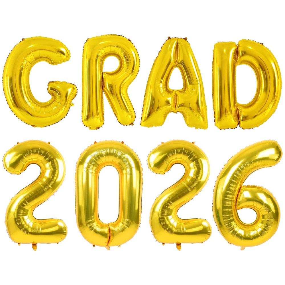 40 Inch Gold 2026 Graduation Balloons Decorations, Large Foil Mylar GRAD Lett