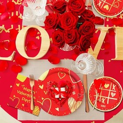 Elegant Disposable Heart Love Plates & Napkins Set for Valentine’s Celebrations