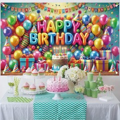 Colorful Balloons Birthday Banner Backdrop, 71 x 43 Inch, Includes 1 Large Ba…