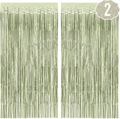 Party Decorations Sage Green Foil Curtain – Set of 2 | Bachelorette Party Suppli
