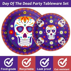 Complete 96 Pcs Mexican Fiesta Tableware Set for Day of The Dead Celebrations