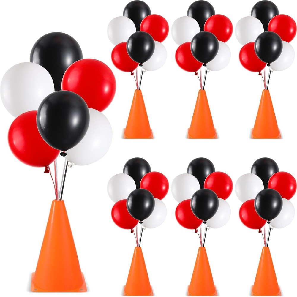 42 PCS Traffic Cones and Racing Car Balloons Set 6 Racing Party Orange Traffi…
