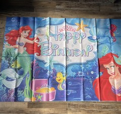 The Little Mermaid Happy Birthday Banner Home Party Photo Backdrop Decor 58×39