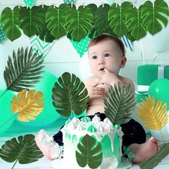 54Pieces 9Kinds Artificial Tropical Leaf Jungle Leaves 54pcs Green & Golden
