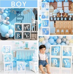 Clear Baby Shower Gift Boxes, 4 Pc, Foldable, 11.8″ Cube, BABY Letters