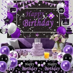 Black Purple Birthday Decorations for Women Girls Men, Purple and Silver Party