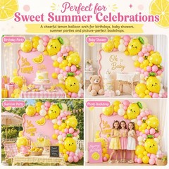 Lemon Balloon Arch Kit, 147Pcs Pink Yellow Lemonade Party Decorations with Le…