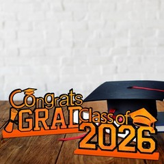 4pcs Orange and Black Graduation Decorations 2026 Wood Table Centerpieces,Happy