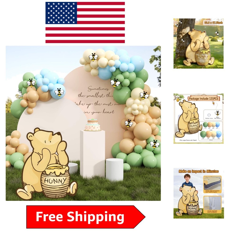 Large Classic Winnie Bear Baby Shower Cutout & Decoration Kit – Vintage Charm
