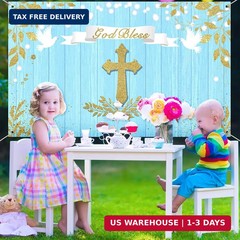 Capoda 71 x 43 Inch God Bless Baptism Backdrop First Communion Party Decoration