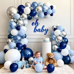 Blue White Silver Balloons Arch Kit, Navy Dark Pearl Blue Metallic Light Blue…