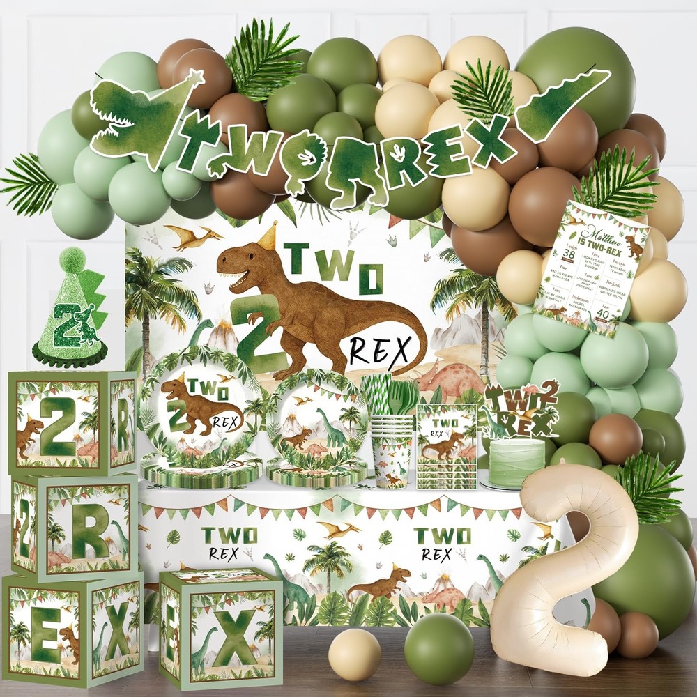 237pcs Two Rex Birthday Decorations Boy Complete Party Set, Dinosaur Birthday…