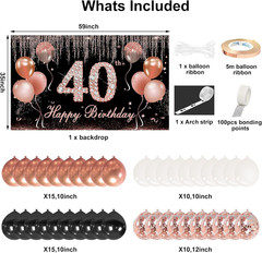 Rose Gold Black 40th Birthday Decorations Backdrop Balloon Arch Garland Kit Wome